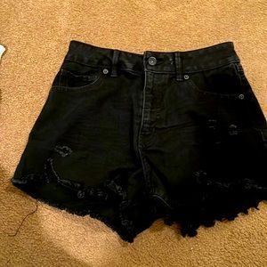 black distressed ripped jean shorts, size 5/27, brand is rewash